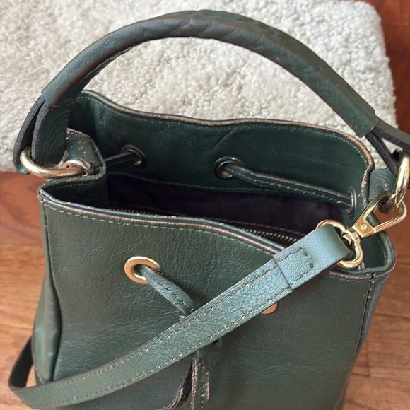 Divina Firenze Small green 2-way bucket bag genuine leather tassels - Picture 3 of 11